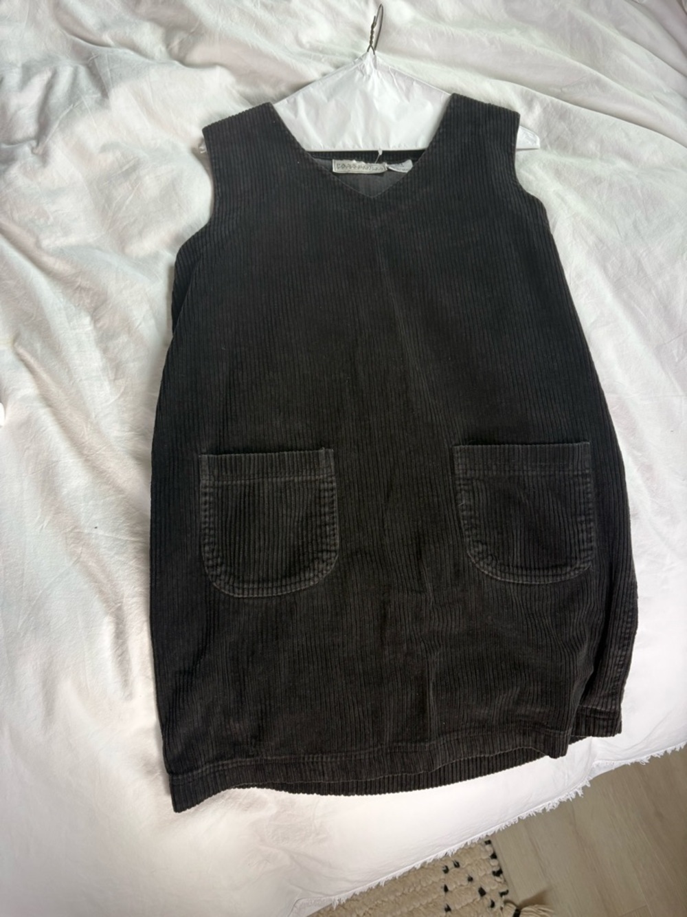 Women’s Black Corduroy Mini Dress with Pockets